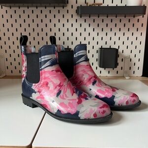 Joules Pink and Blue Floral Rain Boots